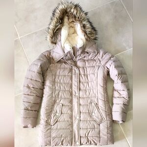 Abercrombie Winter Coat Lined Beautiful Hood Faux Fur Jacket Tan & Cream NWOT